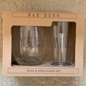 Rae Dunn YOURS & MINE Wine & Beer Glass Set